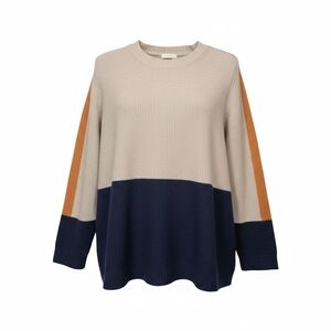 Stylish Beige and Navy Colorblock Sweatshirt